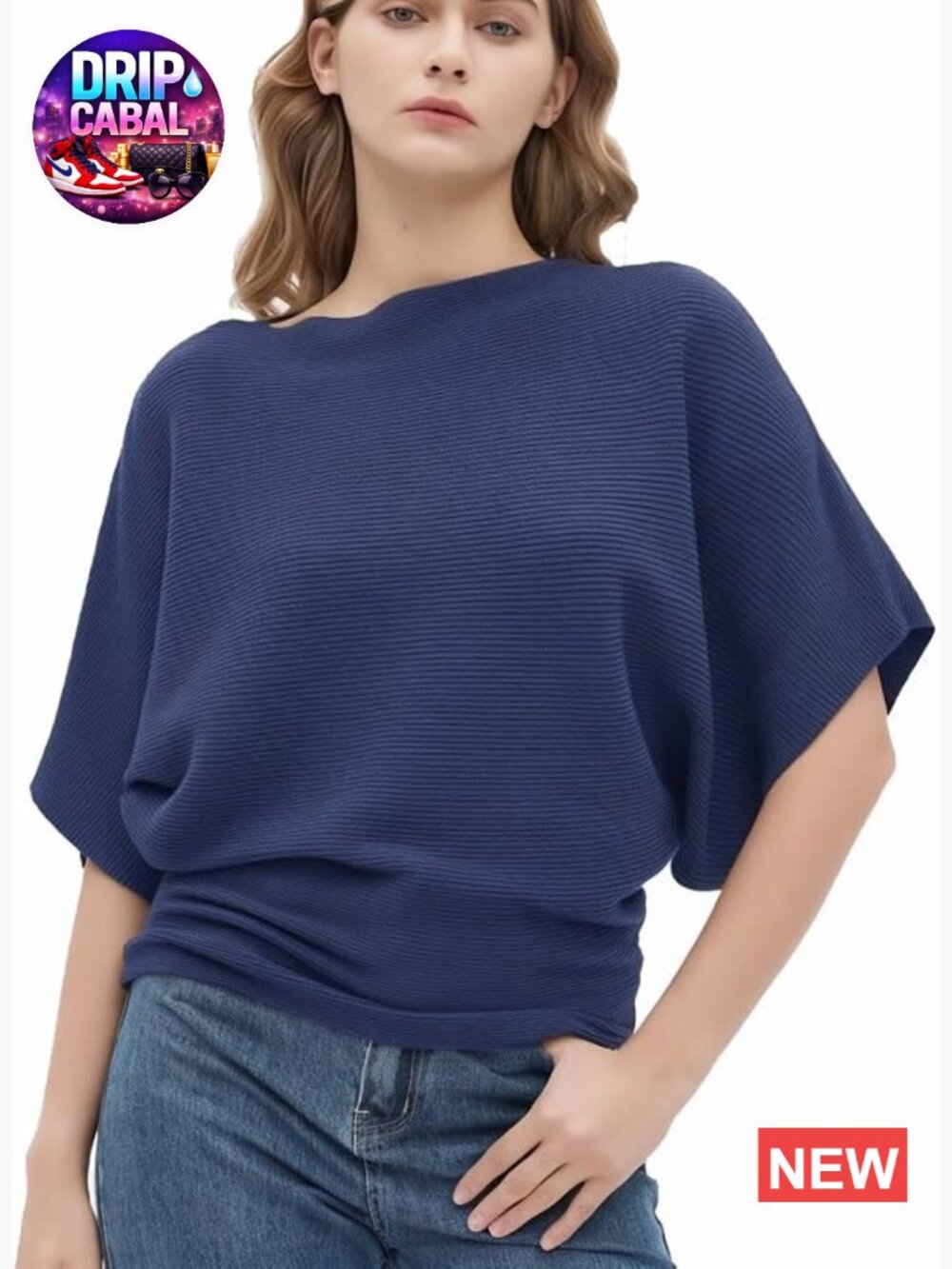 Women Dolman Batwing Sleeve Knitted Sweater Boat Neck Pullover Soft Cashmere